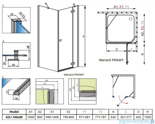 Radaway Almatea Kdj Gold kabina prostokątna 100x80 Prawa szkło grafitowe 32142-09-05NR