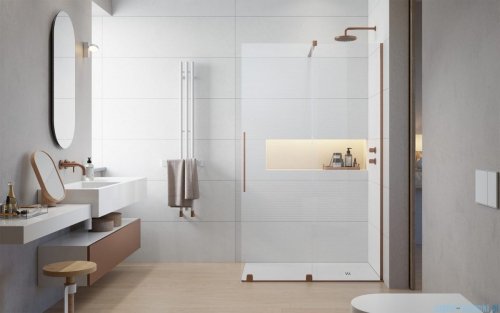 Radaway Furo Brushed Copper kabina Walk-in 130x200cm prawa szczotkowana miedź 10106688-93-01R/10110644-01-01