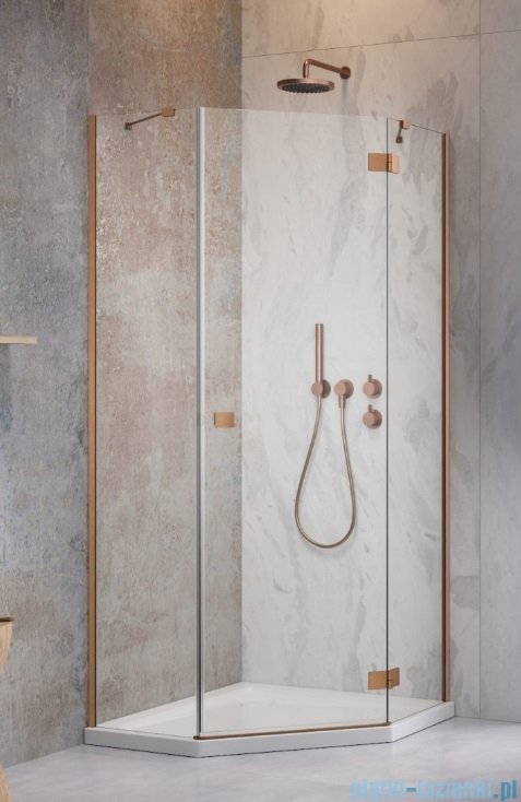 Radaway Essenza Ptj Brushed Copper kabina pięciokątna 90x90cm prawa szczotkowana miedź 1385010-93-01R/1385050-01-01