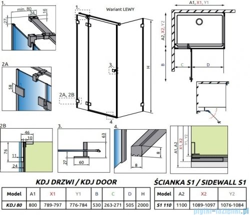 Radaway Essenza Pro Brushed GunMetal Kdj kabina 80x110cm lewa szczotkowany grafit 10097080-92-01L/10098110-01-01