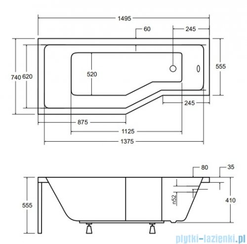 Besco Integra 150x75cm Wanna asymetryczna prawa #WAI-150-PP