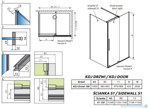 Radaway Furo Black Kdj kabina 100x120cm prawa szkło przejrzyste 10104522-54-01R/10110480-01-01/10113120-01-01
