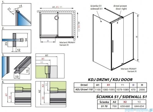 Radaway Furo Kdj Brushed GunMetal kabina 110x70cm prawa szczotkowany grafit 10104572-92-01R/10110530-01-01/10113070-01-01