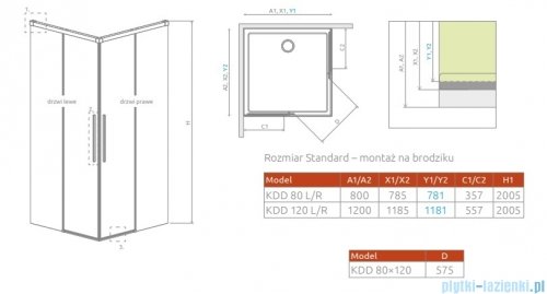 Radaway Idea 8 QL Kdd Brushed Gold kabina 80x120cm szczotkowane złoto 10590080-99-01L/10590120-99-01R