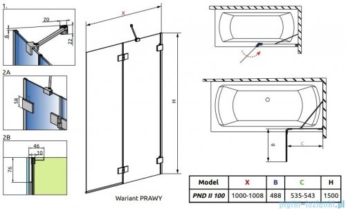 Radaway Essenza Pro Brushed Copper Pnd II parawan nawannowy 100cm prawy szczotkowana miedź 10102100-93-01R