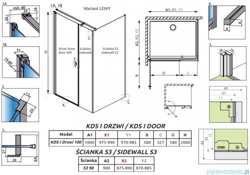 Radaway Nes Kds I Brushed Nickel kabina 100x90cm lewa szczotkowany nikiel 10023100-91-01L/10043090-91-01