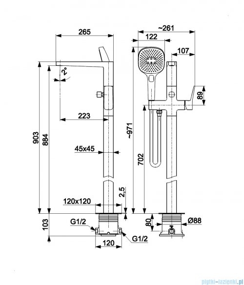 KFA MALAGA BRUSHED LIGHT GOLD bateria wannowa wolnostojąca złoty szczotkowany 4525-510-31