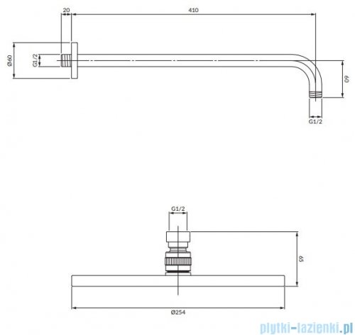 Omnires SlimLine Deszczownica mosiężna 1-funkcyjna ø 25 cm z ramieniem miedź WGSET1CP