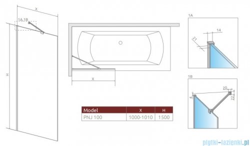 Radaway Modo New Brushed Gold Pnj parawan nawannowy 100cm L/P szczotkowane złoto 10006100-99-01