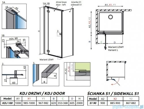 Radaway Essenza New Black Kdj kabina 100x90cm lewa szkło przejrzyste 385040-54-01L/384050-54-01