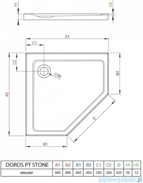 Radaway Doros Pt Stone brodzik pięciokątny 90x90x5cm antracyt SDRPT9090-01-64S