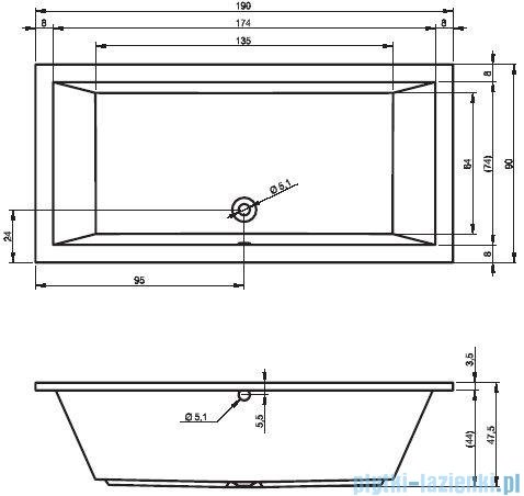 Riho Lusso wanna prostokątna 190x90cm nogi+syfon BA99/07/AMC55