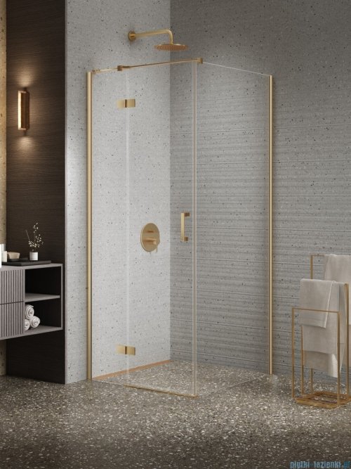 New Trendy Nesta Gold Brushed kabina 120x80x200 cm lewa wspornik równoległy złoto szczotkowane/szkło przejrzyste K-4425