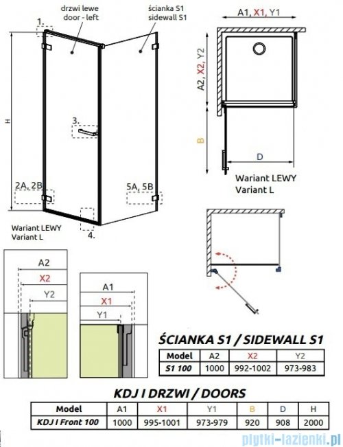Radaway Arta Kdj I kabina 100x100cm lewa szkło przejrzyste + brodzik Doros C + syfon