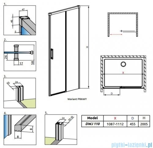 Radaway Idea Dwj drzwi wnękowe 110cm prawe szkło przejrzyste 387015-01-01R