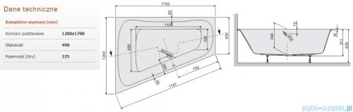 Sanplast Luxo WTL/LUXO wanna trapezowata bez obudowy 120x170 cm lewa + stelaż 610-370-0420-01-000