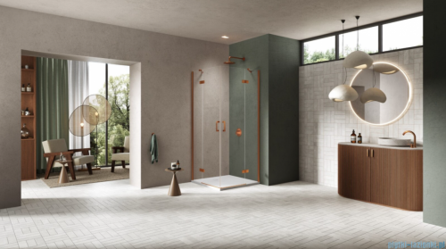 New Trendy Nesta Copper Brushed kabina 110x120x200 cm drzwi podwójne miedź szczotkowana/szkło przejrzyste K-4669