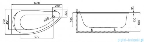Polimat Miki wanna asymetryczna 140x70 lewa + obudowa + syfon 00372/00376/19975