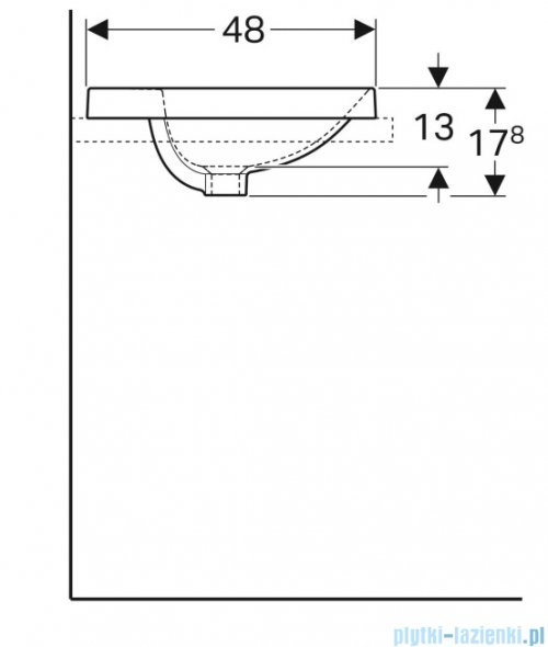 Geberit VariForm Umywalka owalna z półką z otworem na baterię, bez przelewu 60x48cm KeraTect 500.726.00.2