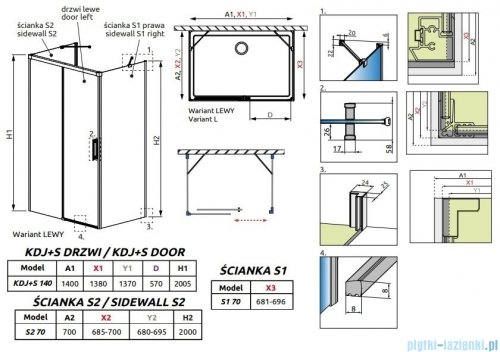 Radaway Idea Kdj+s kabina prysznicowa 70x140x70 lewa przejrzyste 10116140-01-01L/387048-01-01R/10117070-01-01