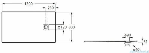 Roca Magma 130x80 cm brodzik prostokątny kompozytowy STONEX PERŁOWY APE0151432003630