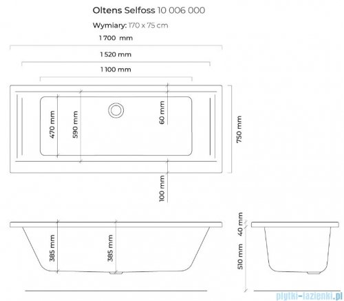 Oltens Selfoss wanna prostokątna 170x75cm 10006000