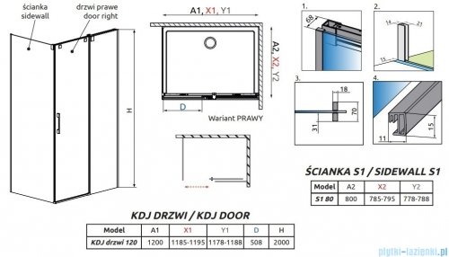 Radaway Espera Pro Kdj kabina 120x80cm prawa przejrzyste 10090120-01-01R/10092120-01-01R/10093080-01-01