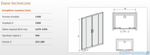 Sanplast drzwi przesuwne D4/TX5b-130 130x190 cm przejrzyste 600-271-1230-38-401