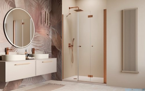 Radaway Nes Brushed Copper DWSB drzwi wnękowe 140cm W3 prawe szczotkowana miedź szkło przejrzyste 10044950-93-01R/10045450-01-01