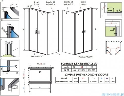 Radaway Nes Black DWD+S kabina 100x90cm czarny mat/szkło przejrzyste 10034100-54-01/10040090-54-01