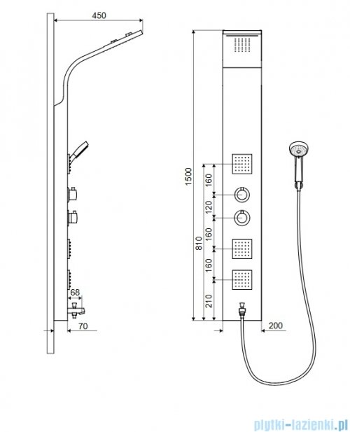 Actima More Termo panel prysznicowy termostatyczny 150x20 cm, stal nierdzewna ARAC.ML9304T