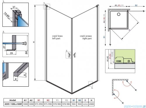 Radaway Nes KDD I kabina 100x100 przejrzyste 10021100-01-01L/10021100-01-01R