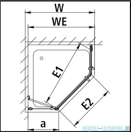 Kermi Pega kabina pięciokątna wejście narożne z polem stałym, lewa 90x90 cm szkło przezroczyste PE45L09020VPK