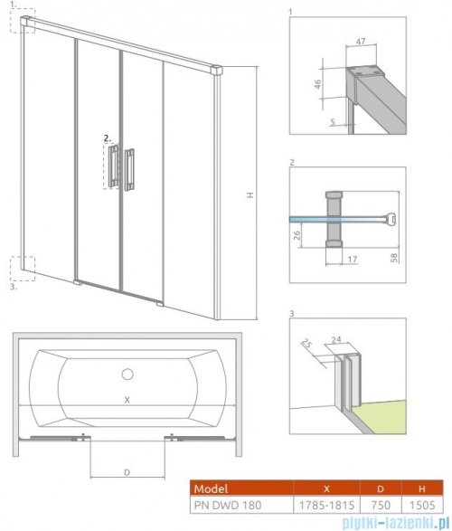 Radaway Idea Pn Dwd parawan nawannowy 180cm przejrzyste 10004180-01-01