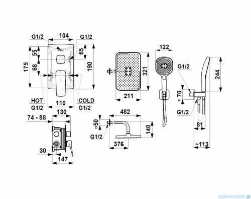 KFA MALAGA GUN METAL GREY podtynkowy zestaw prysznicowy z baterią 3 funkcyjną grafit szczotkowany 4529-501-61