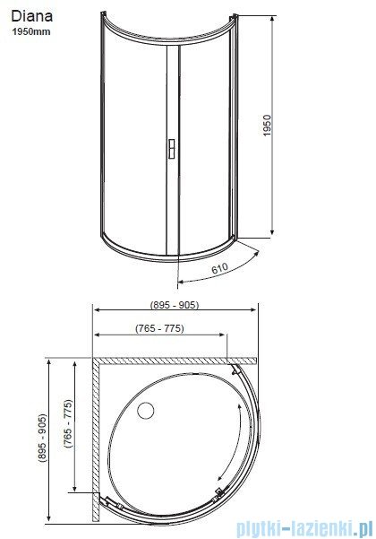 Radaway Diana Kabina półokrągła 90x90 szkło fabric 30302-01-06