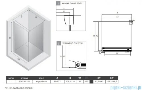 New Trendy New Soleo 90x110x195 cm kabina wspornik prosty szkło przejrzyste D-0141A/D-0150B-WP
