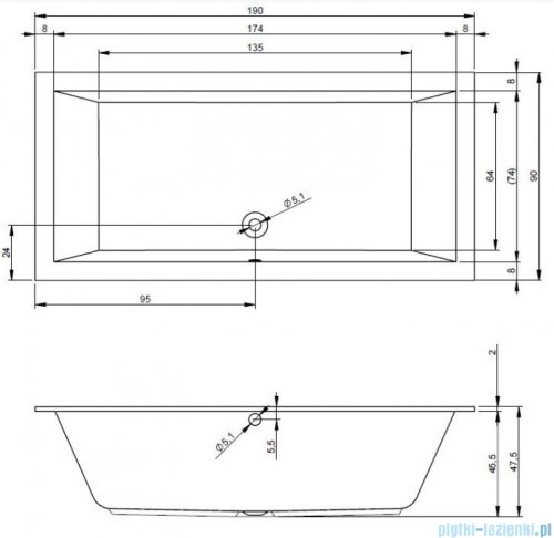 Riho Lugo wanna prostokątna 190x90cm + nóżki B136001005/207095
