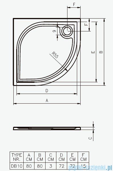 Riho Brodzik półokrągły Kolping 80x80x3 DB10 + nóżki + syfon