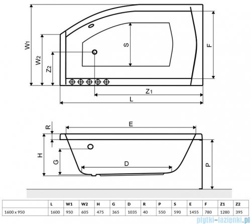 Wanna asymetryczna Excellent Magnus 160x95 biała prawa WAEX.MGP16WH