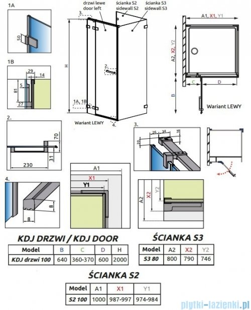 Radaway Euphoria KDJ P Kabina przyścienna 100x80x100 lewa szkło przejrzyste 383612-01L/383240-01L/383032-01/383038-01