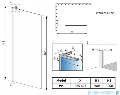 Radaway Modo SL II Brushed Light Gold kabina Walk-in 90x200 lewa szczotkowane jasne złoto szkło przejrzyste 10319094-98-01L