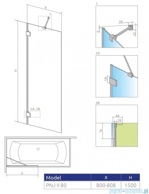 Radaway Essenza Pro Gold Pnj II parawan nawannowy 80cm L/P złoty połysk/szkło przejrzyste 10101080-09-01