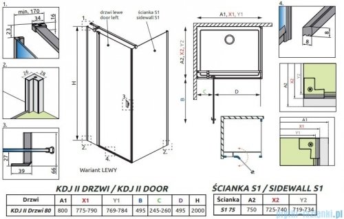Radaway Nes 8 Black Kdj II kabina 80x75cm lewa czarny mat/szkło przejrzyste 10086080-54-01L/10089075-01-01