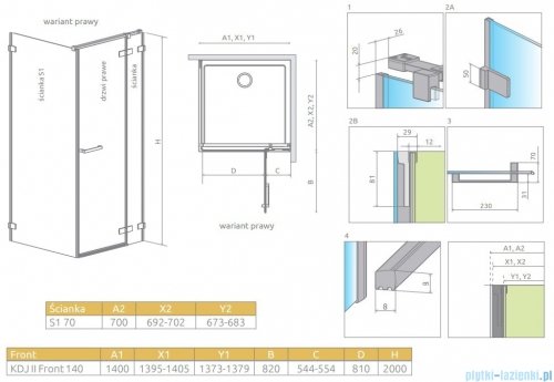 Radaway Arta Kdj II kabina 140x70cm prawa szkło przejrzyste 386457-03-01R/386046-03-01R/386019-03-01