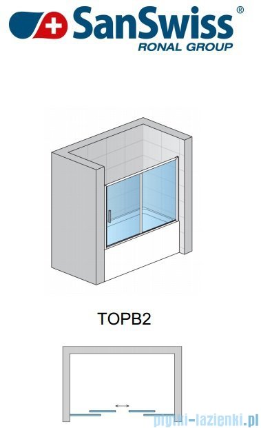 SanSwiss Top-Line TOPB2 Parawan nawannowy 2-częściowy 170cm profil połysk TOPB217005007