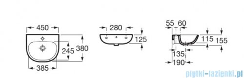 Roca Victoria umywalka ścienna 45x38 cm z otworem na baterie biała A325V04000