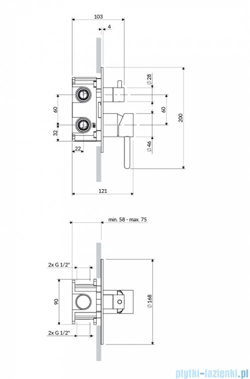 Omnires Y element natynkowy baterii prysznicowej 2-wyjściowej  nikiel szczotkowany Y1247RONI