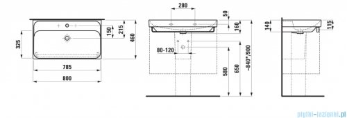Laufen Meda umywalka ścienna 80x46cm grafitowy mat H8101177581041