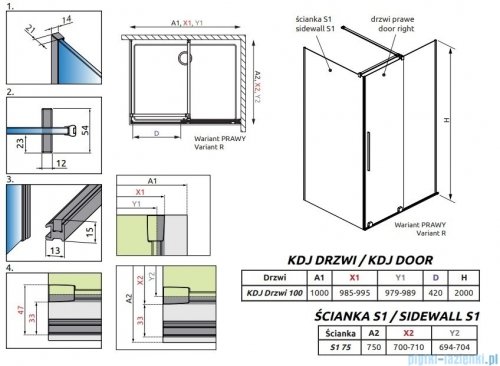 Radaway Furo Kdj Brushed GunMetal kabina 100x75cm prawa szczotkowany grafit 10104522-92-01R/10110480-01-01/10113075-01-01